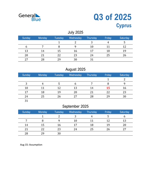  Cyprus 2025 Quarterly Calendar 