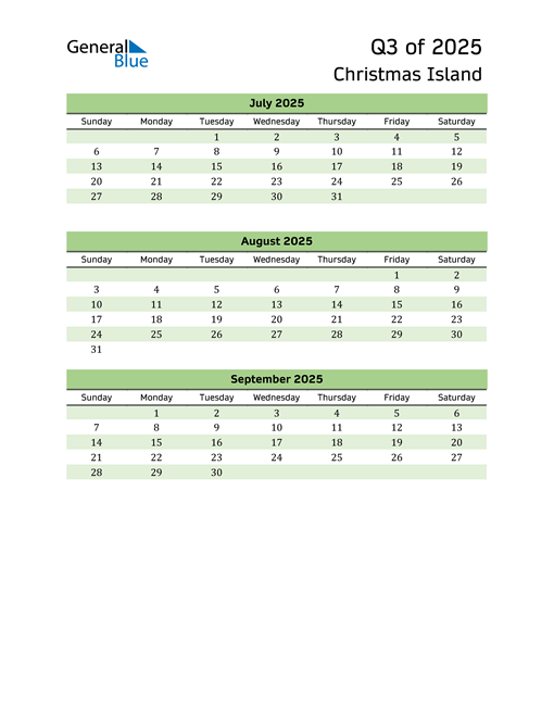  Quarterly Calendar 2025 with Christmas Island Holidays 