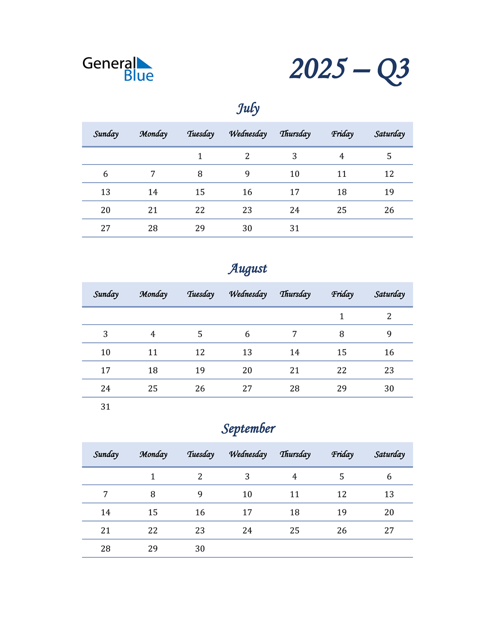  2025 Quarterly Calendar