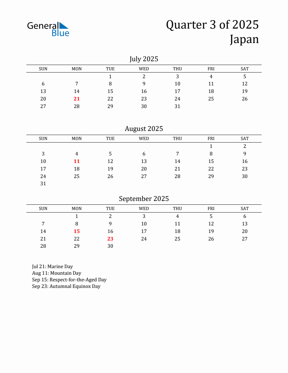 Quarter 3 2025 Japan Quarterly Calendar