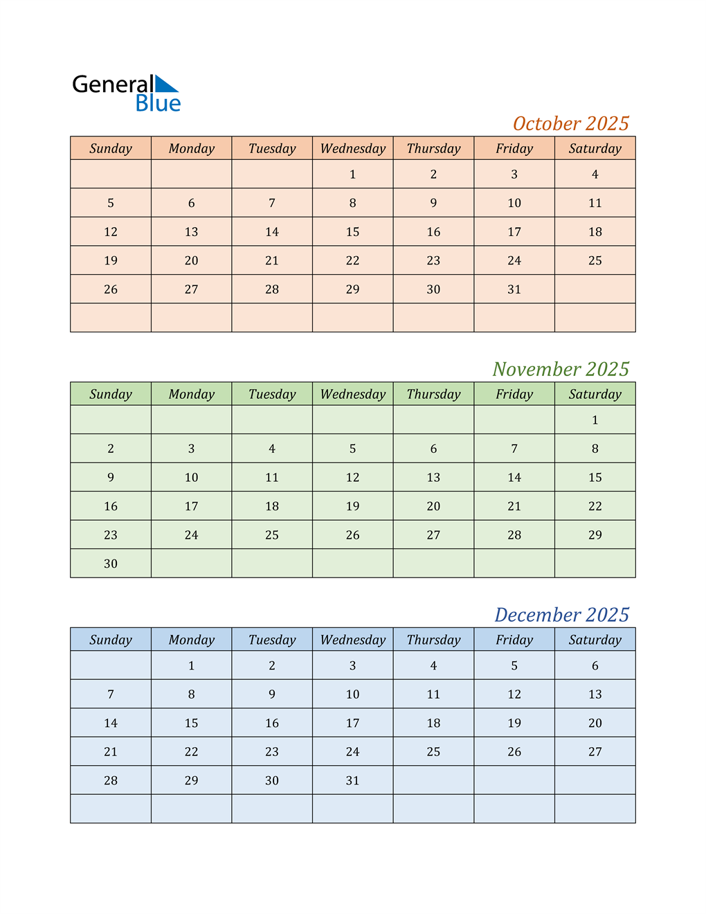 Q4 2025 Quarterly Calendar (PDF Word Excel)