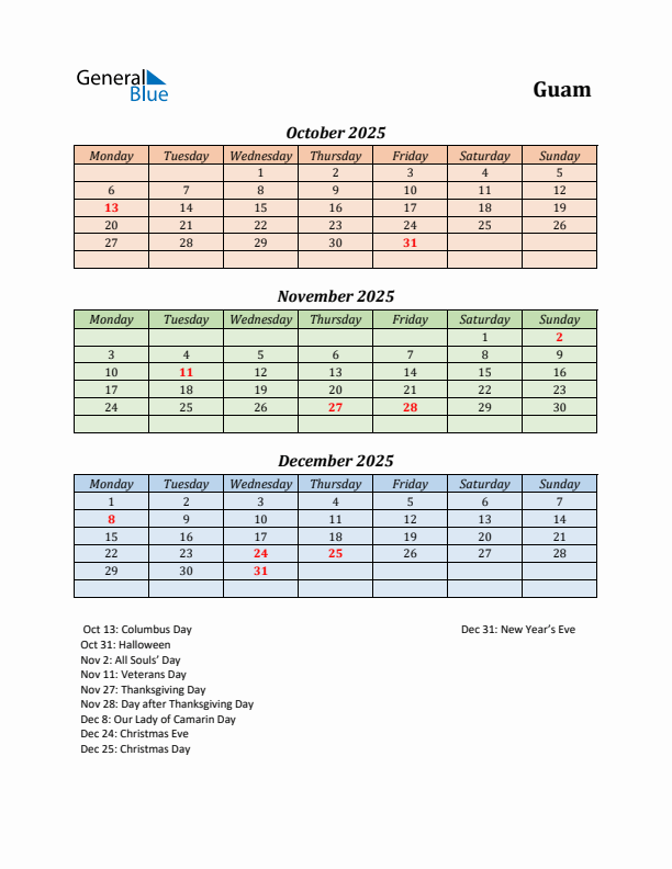 Q4 2025 Holiday Calendar - Guam
