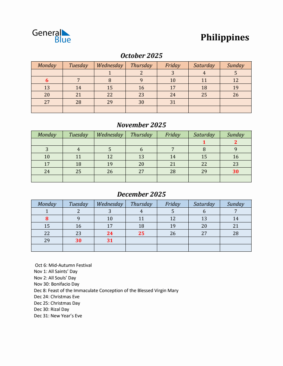 Q4 2025 Holiday Calendar Philippines