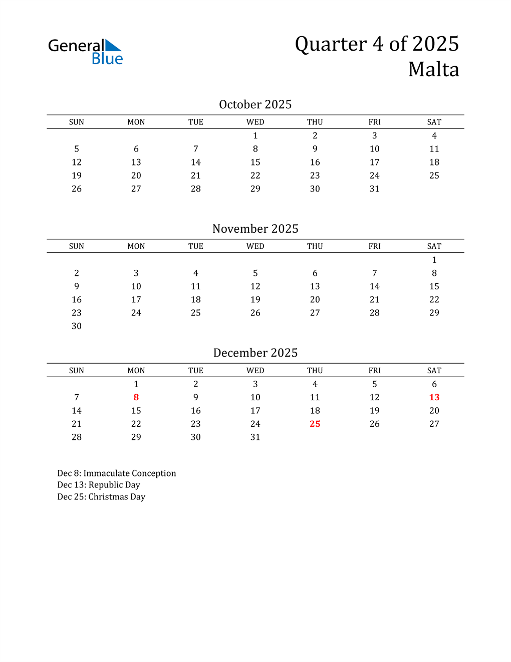  2025 Malta Quarterly Calendar
