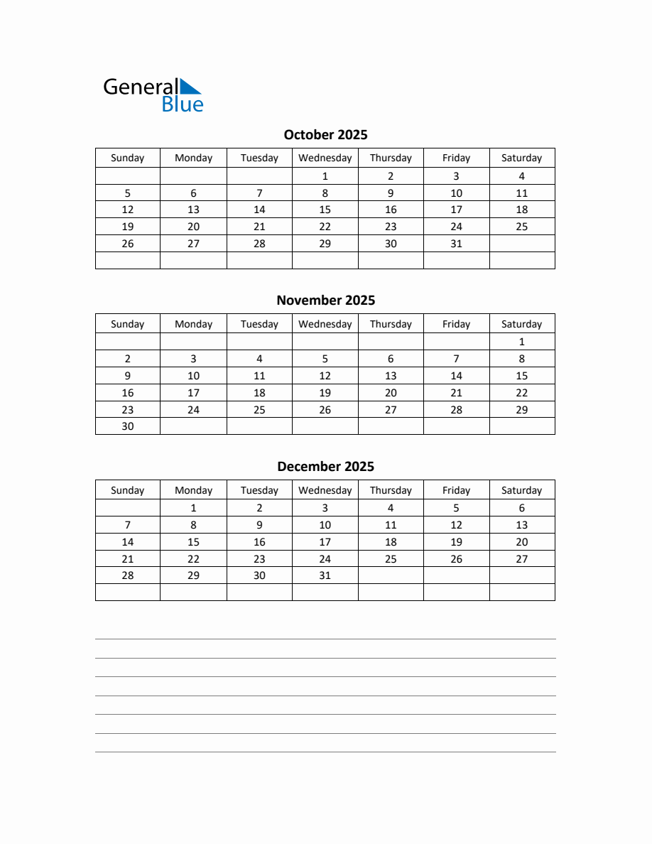 Free Printable Q4 Quarterly Calendar 2025