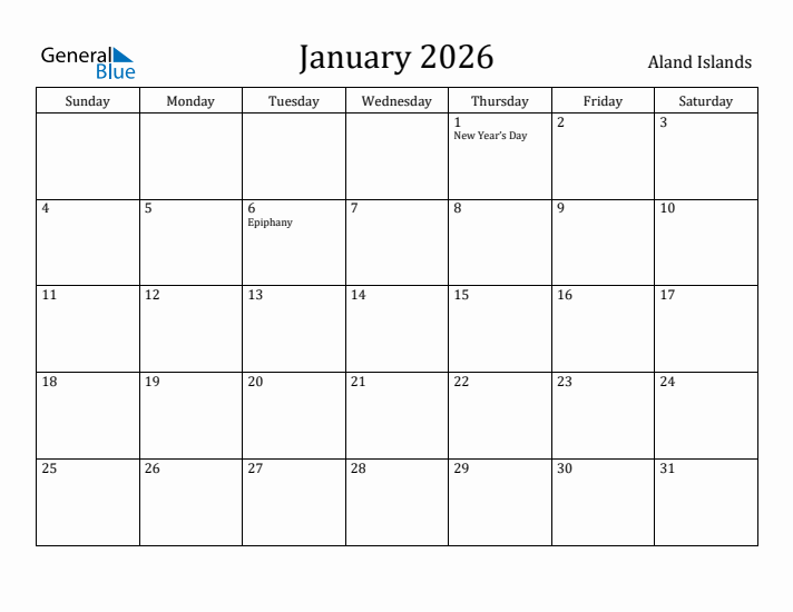 January 2026 Calendar Aland Islands