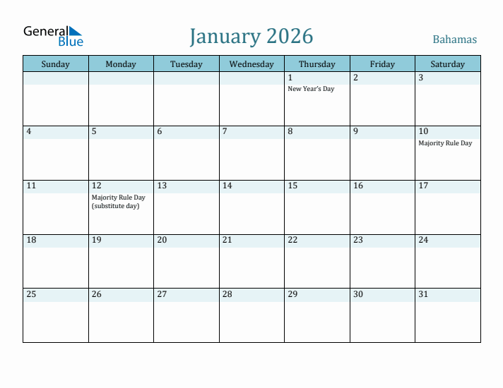 January 2026 Calendar with Holidays