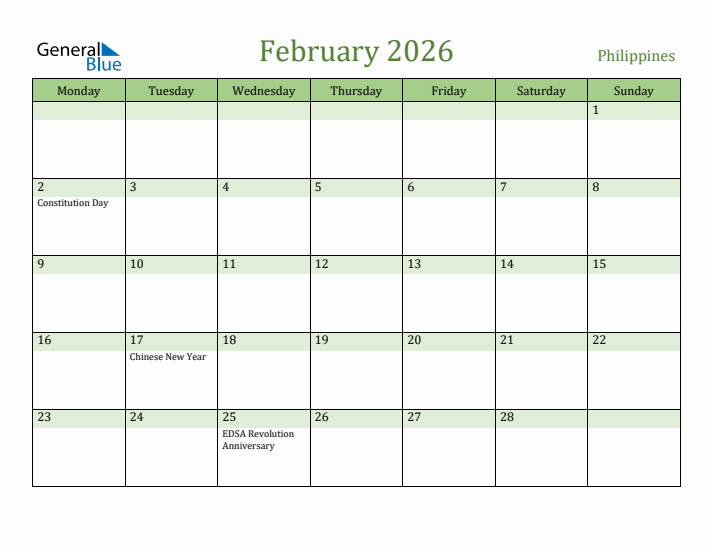 February 2026 Calendar with Philippines Holidays