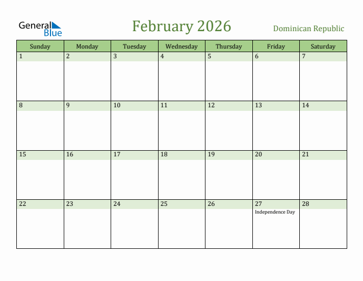February 2026 Calendar with Dominican Republic Holidays