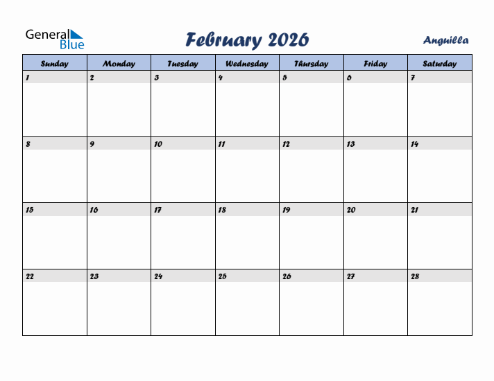 February 2026 Calendar with Holidays in Anguilla