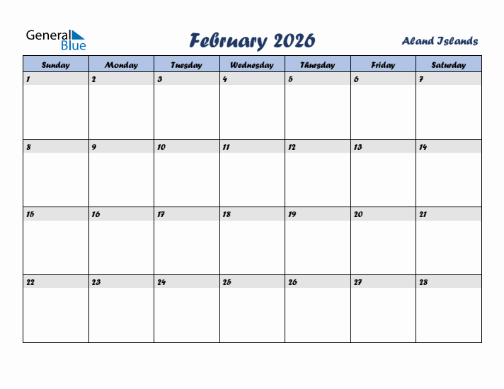 February 2026 Calendar with Holidays in Aland Islands
