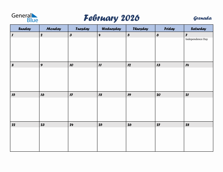 February 2026 Calendar with Holidays in Grenada