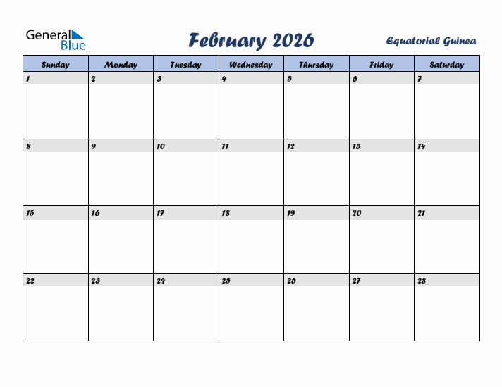 February 2026 Calendar with Holidays in Equatorial Guinea