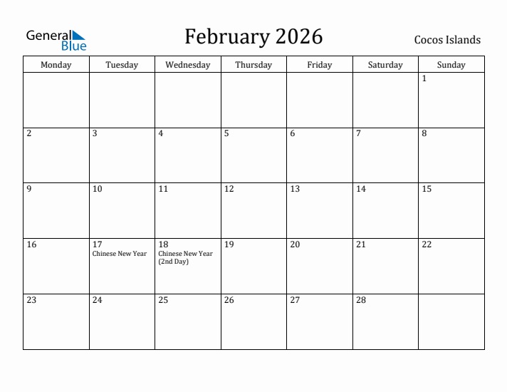 February 2026 Calendar Cocos Islands