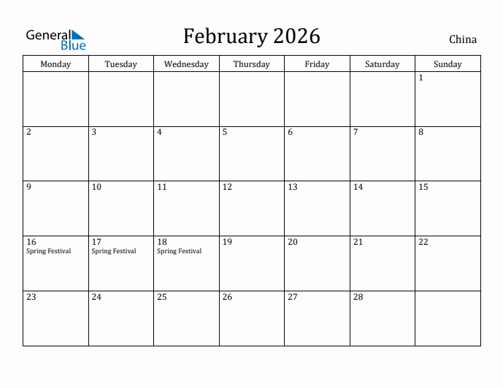 February 2026 Calendar China