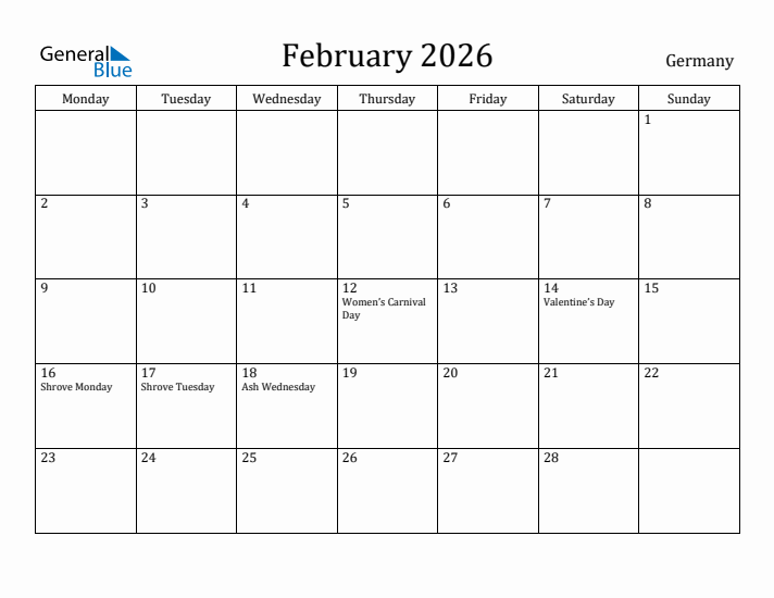 February 2026 Calendar Germany