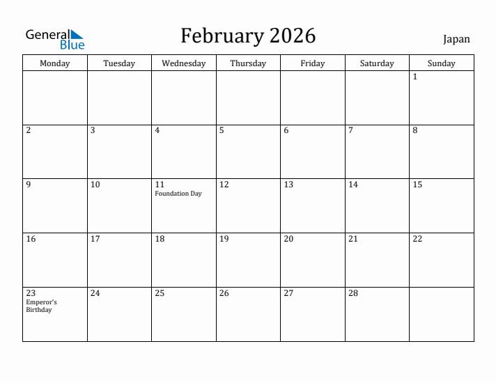 February 2026 Calendar Japan