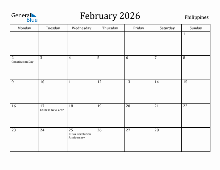 February 2026 Calendar Philippines