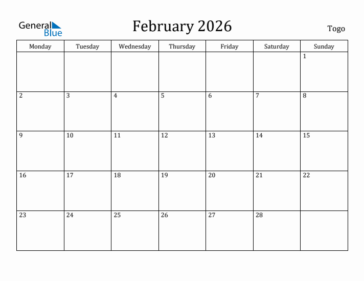 February 2026 Calendar Togo