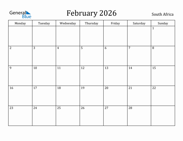 February 2026 Calendar South Africa