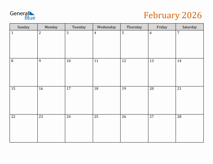 Editable February 2026 Calendar
