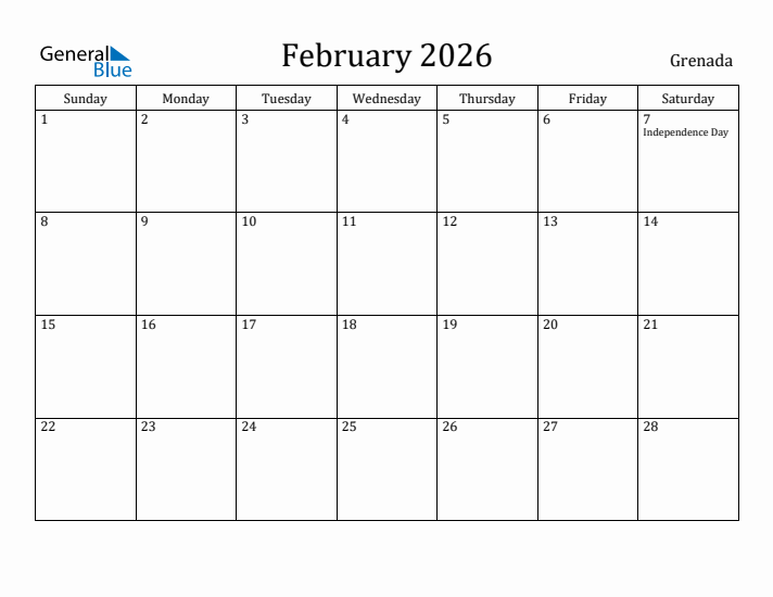 February 2026 Calendar Grenada