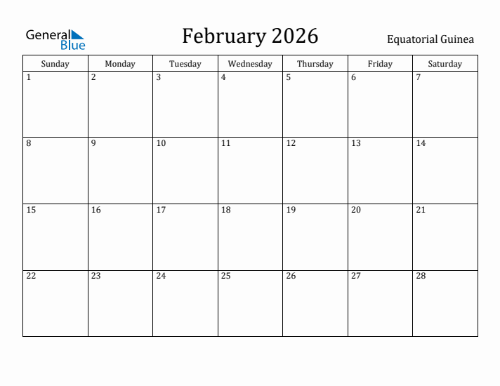 February 2026 Calendar Equatorial Guinea