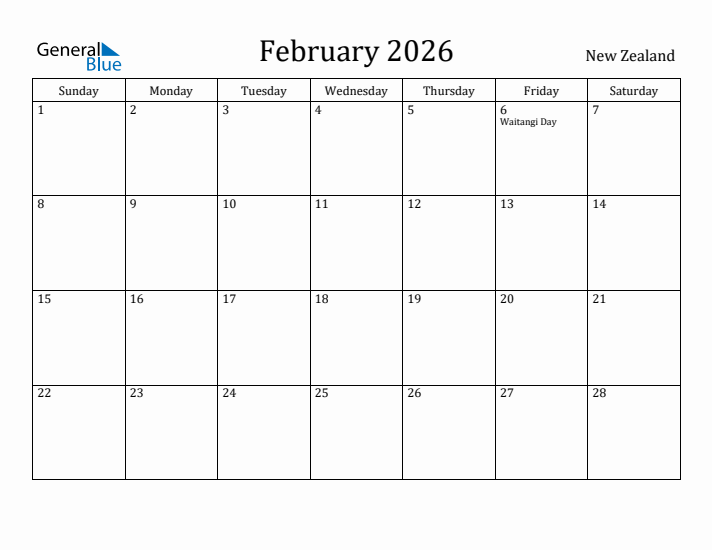 February 2026 Calendar New Zealand