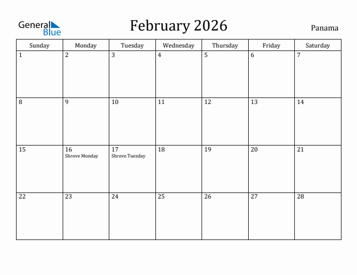 February 2026 Calendar Panama