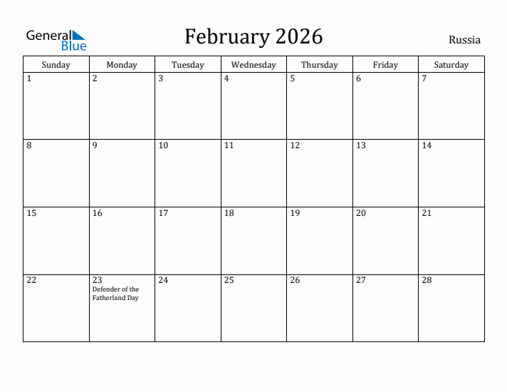 February 2026 Calendar Russia
