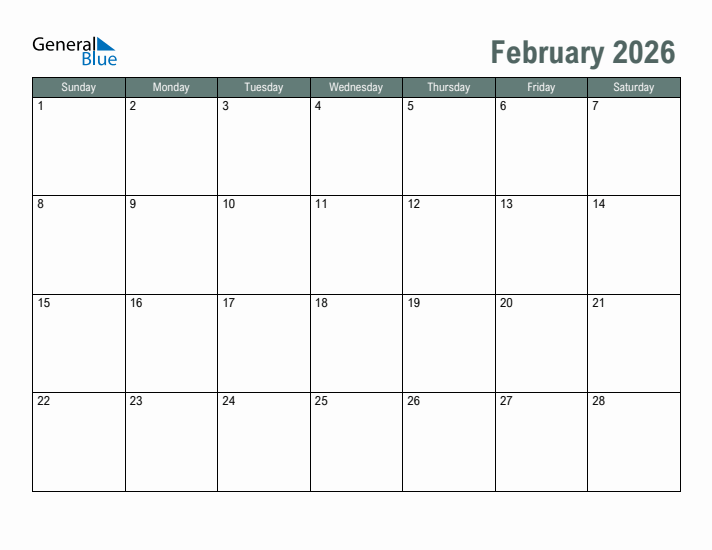 Free Printable February 2026 Calendar