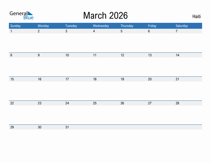 Fillable March 2026 Calendar