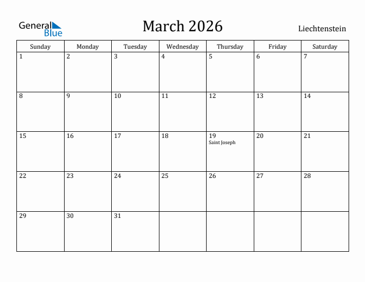 March 2026 Calendar Liechtenstein