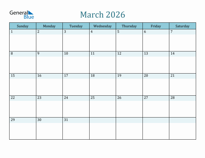 March 2026 Printable Calendar
