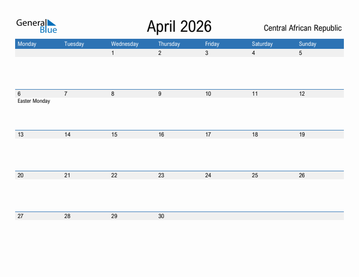 Fillable April 2026 Calendar