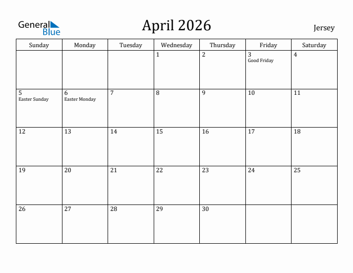 April 2026 Calendar Jersey
