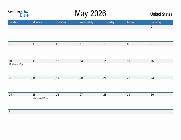 Editable May 2026 Calendar With United States Holidays