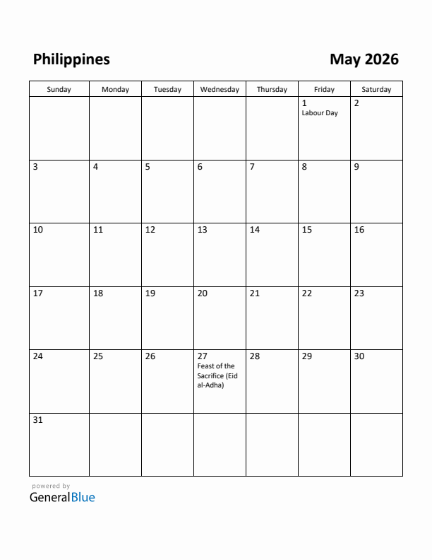 May 2026 Calendar with Philippines Holidays
