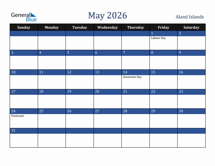 May 2026 Aland Islands Calendar (Sunday Start)