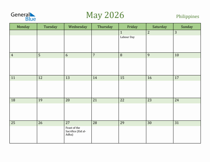 May 2026 Calendar with Philippines Holidays