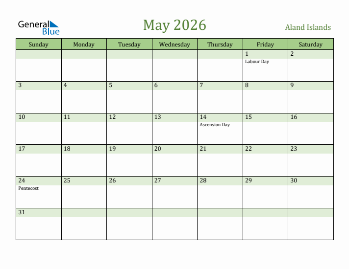 May 2026 Calendar with Aland Islands Holidays