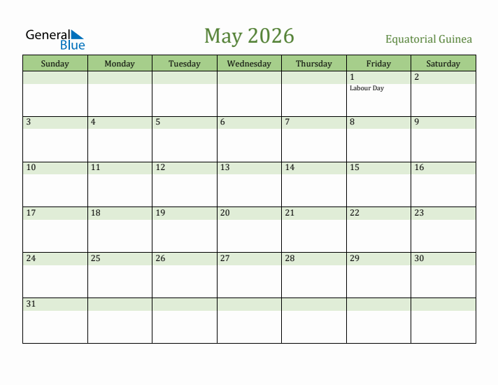 May 2026 Calendar with Equatorial Guinea Holidays