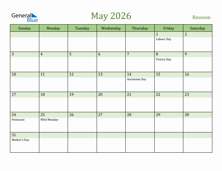 May 2026 Calendar with Reunion Holidays