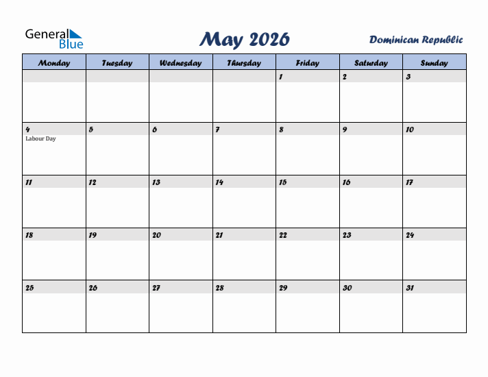May 2026 Calendar with Holidays in Dominican Republic
