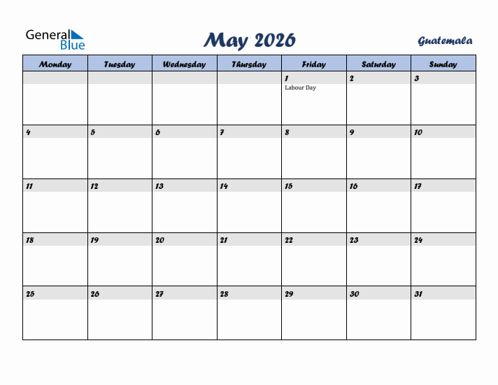 May 2026 Calendar with Holidays in Guatemala