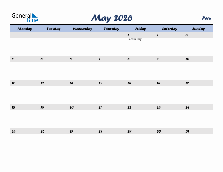 May 2026 Calendar with Holidays in Peru