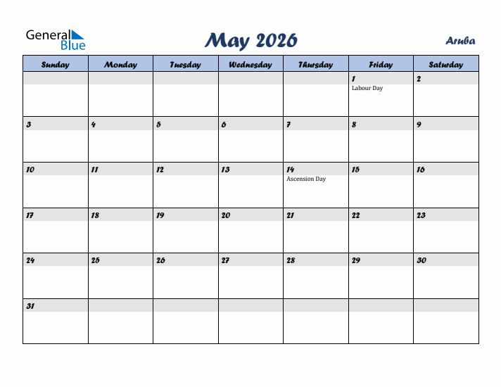 May 2026 Calendar with Holidays in Aruba