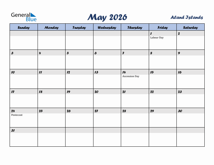 May 2026 Calendar with Holidays in Aland Islands