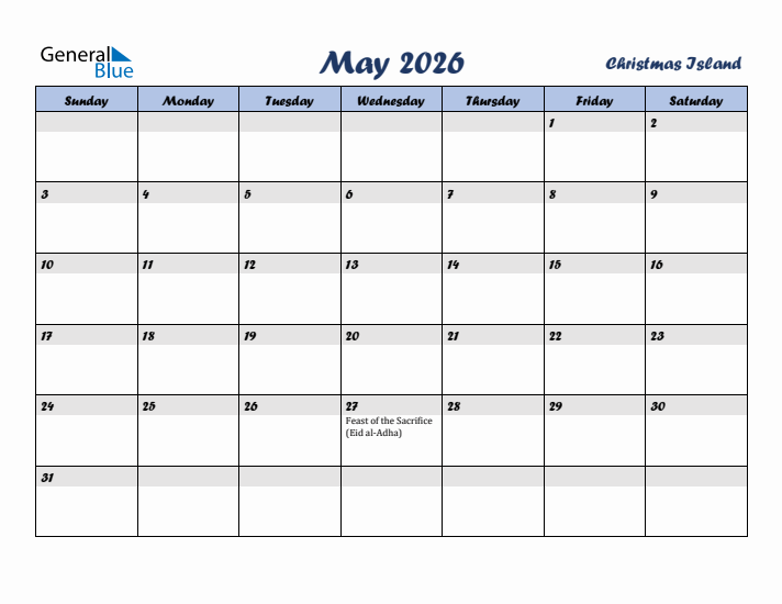 May 2026 Calendar with Holidays in Christmas Island