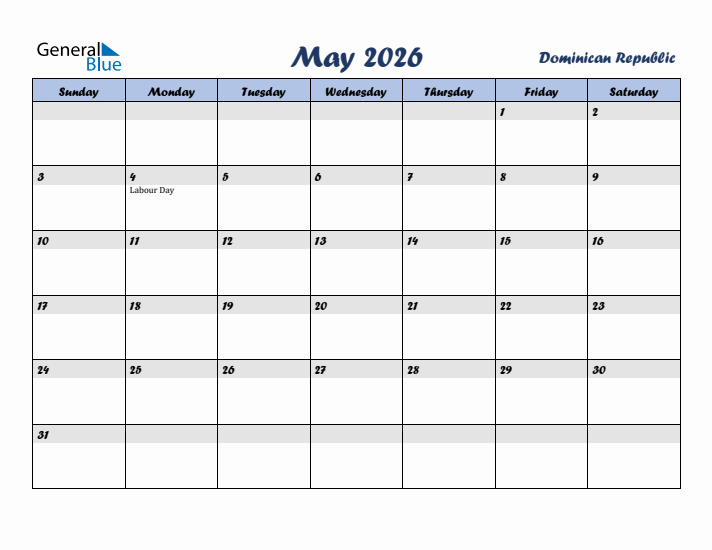 May 2026 Calendar with Holidays in Dominican Republic